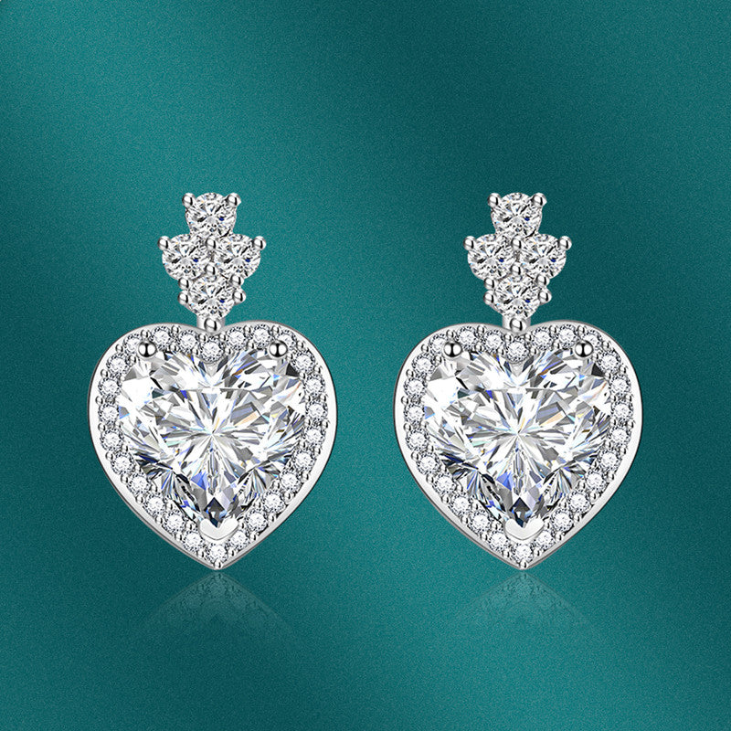 Crushed Ice Cut Cubic Zirconia Silver Plated Heart Shaped Drop Earrings