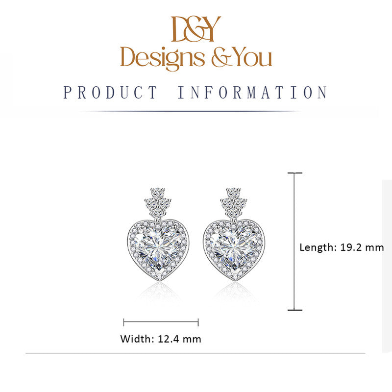 Crushed Ice Cut Cubic Zirconia Silver Plated Heart Shaped Drop Earrings