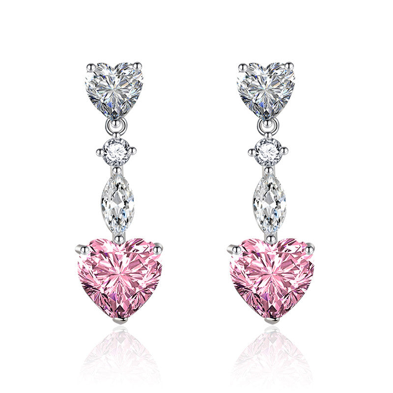 Crushed Ice Cut Cubic Zirconia Silver Plated Heart Shaped Drop Earrings