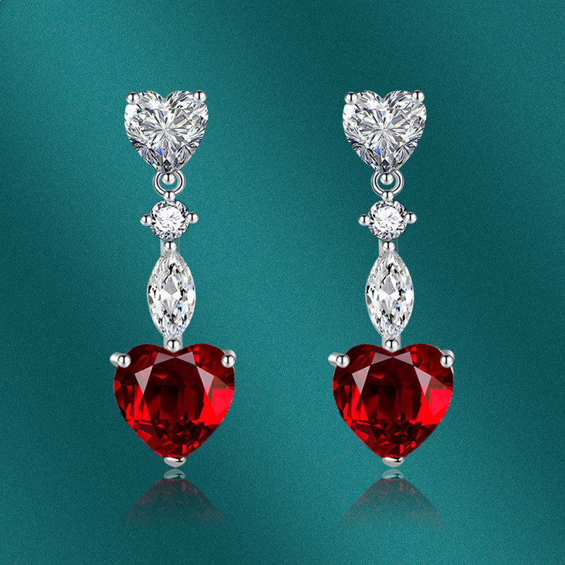 Crushed Ice Cut Cubic Zirconia Silver Plated Heart Shaped Drop Earrings