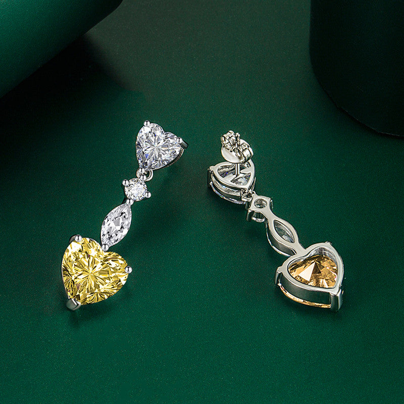 Crushed Ice Cut Cubic Zirconia Silver Plated Heart Shaped Drop Earrings