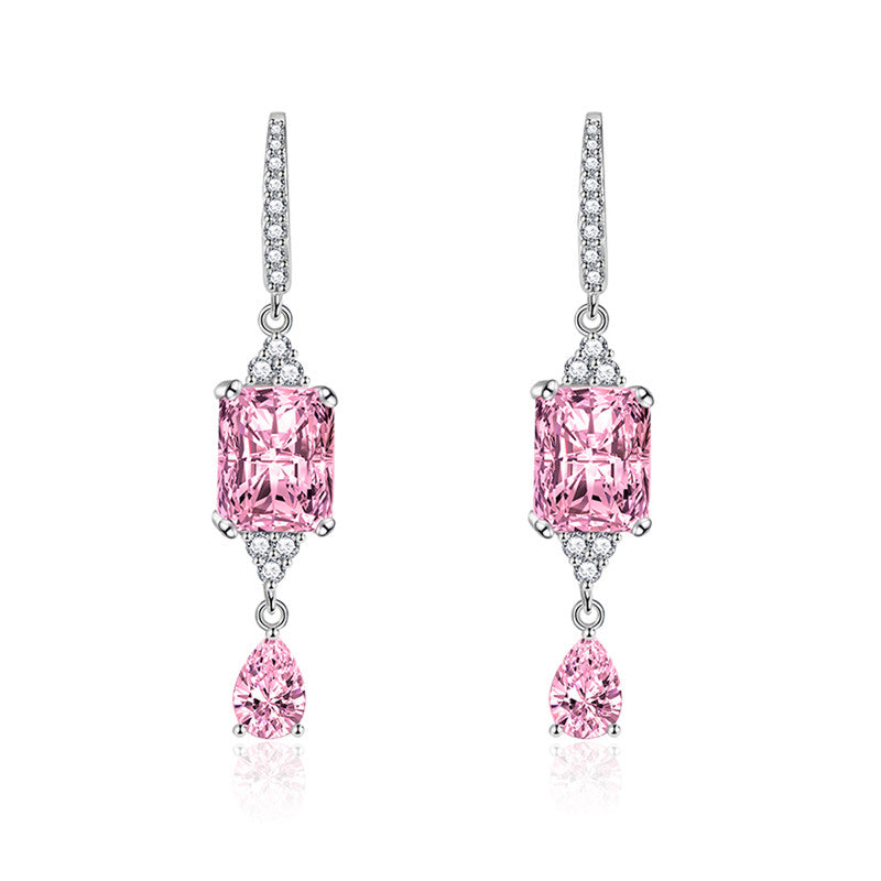 Crushed Ice Cut Cubic Zirconia Silver Plated Geometric Drop Earrings