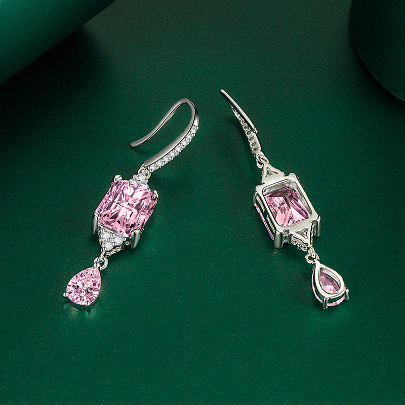 Crushed Ice Cut Cubic Zirconia Silver Plated Geometric Drop Earrings