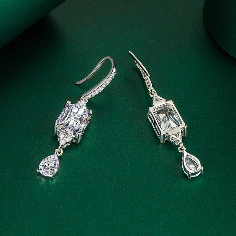 Crushed Ice Cut Cubic Zirconia Silver Plated Geometric Drop Earrings