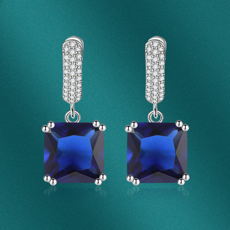 Crushed Ice Cut Cubic Zirconia Silver Plated Square Drop Earrings