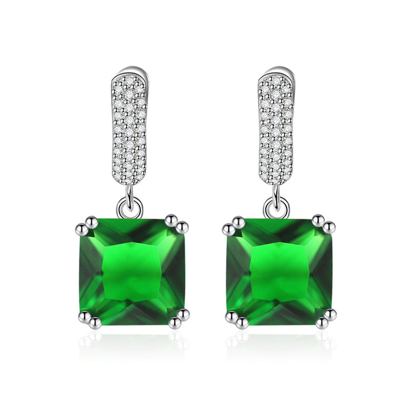 Crushed Ice Cut Cubic Zirconia Silver Plated Square Drop Earrings