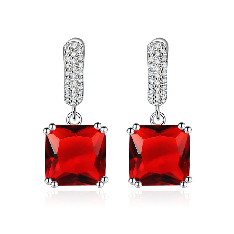 Crushed Ice Cut Cubic Zirconia Silver Plated Square Drop Earrings