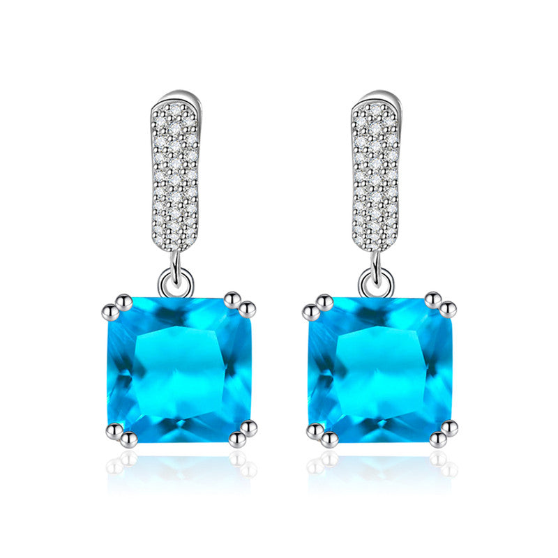 Crushed Ice Cut Cubic Zirconia Silver Plated Square Drop Earrings