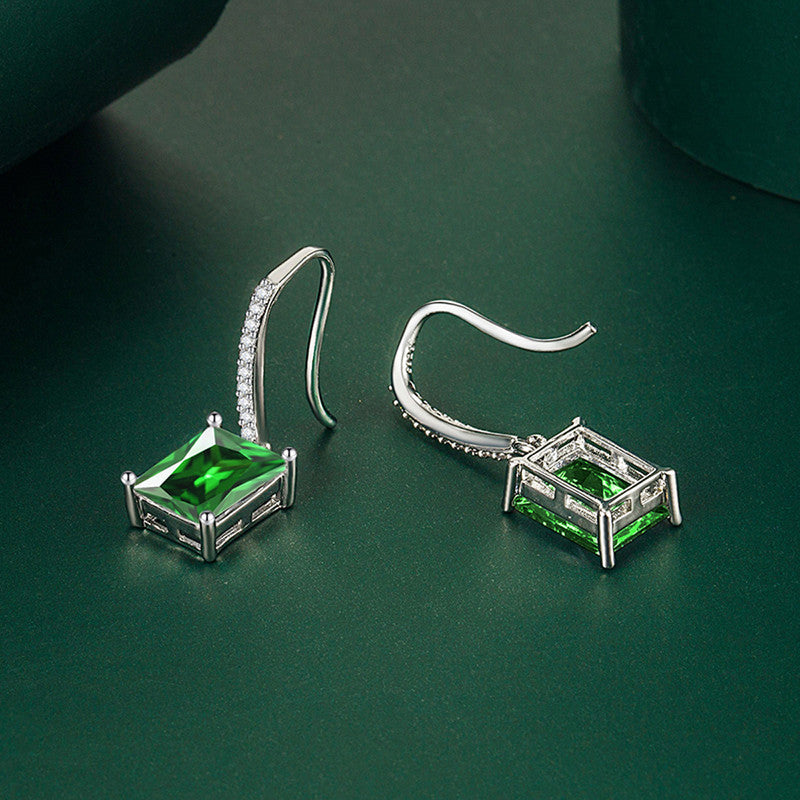 Crushed Ice Cut Cubic Zirconia Silver Plated Geometric Drop Earrings