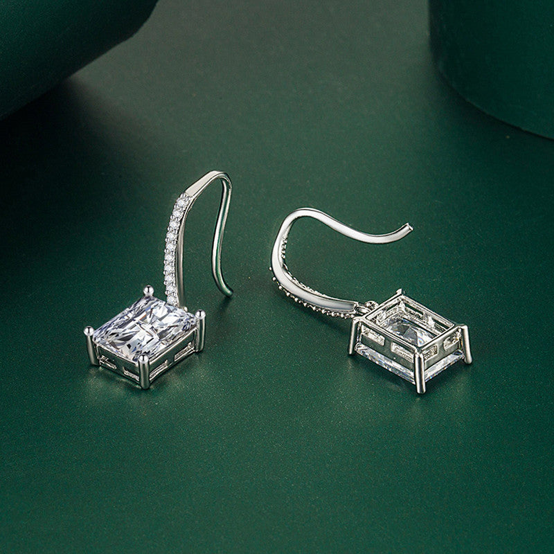 Crushed Ice Cut Cubic Zirconia Silver Plated Geometric Drop Earrings