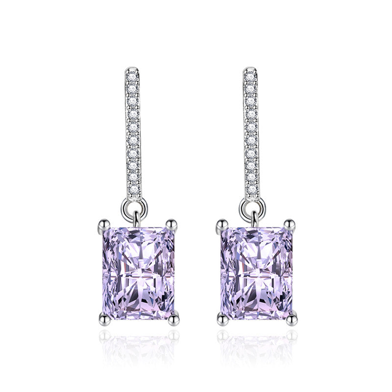 Crushed Ice Cut Cubic Zirconia Silver Plated Geometric Drop Earrings