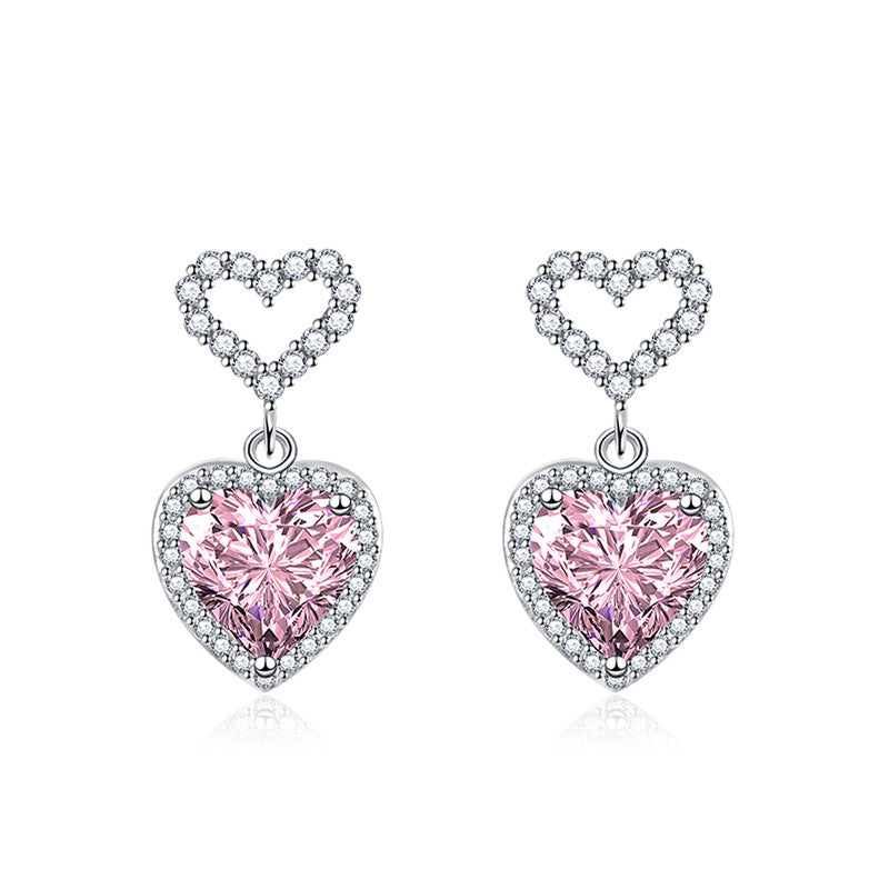 Crushed Ice Cut Cubic Zirconia Silver Plated Heart Shaped Drop Earrings