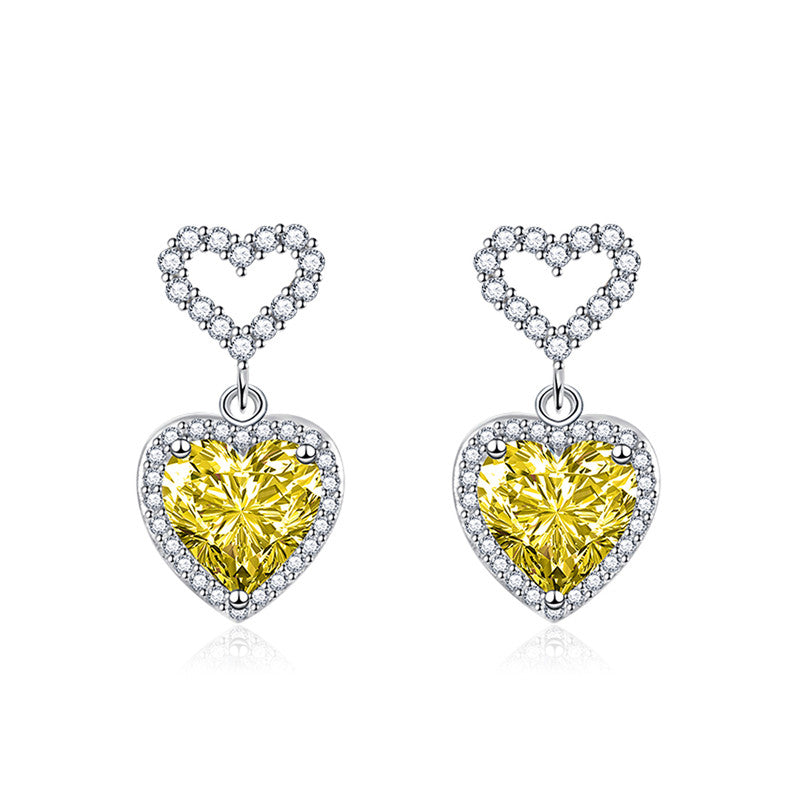 Crushed Ice Cut Cubic Zirconia Silver Plated Heart Shaped Drop Earrings