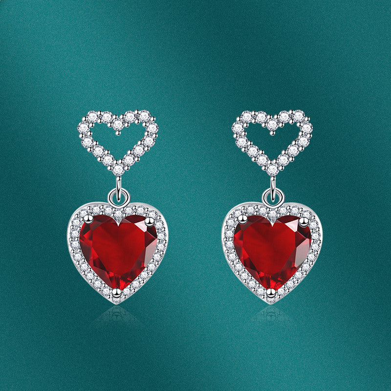 Crushed Ice Cut Cubic Zirconia Silver Plated Heart Shaped Drop Earrings