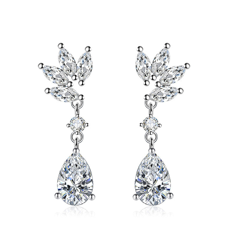 Crushed Ice Cut Cubic Zirconia Silver Plated Teardrop Shaped Drop Earrings