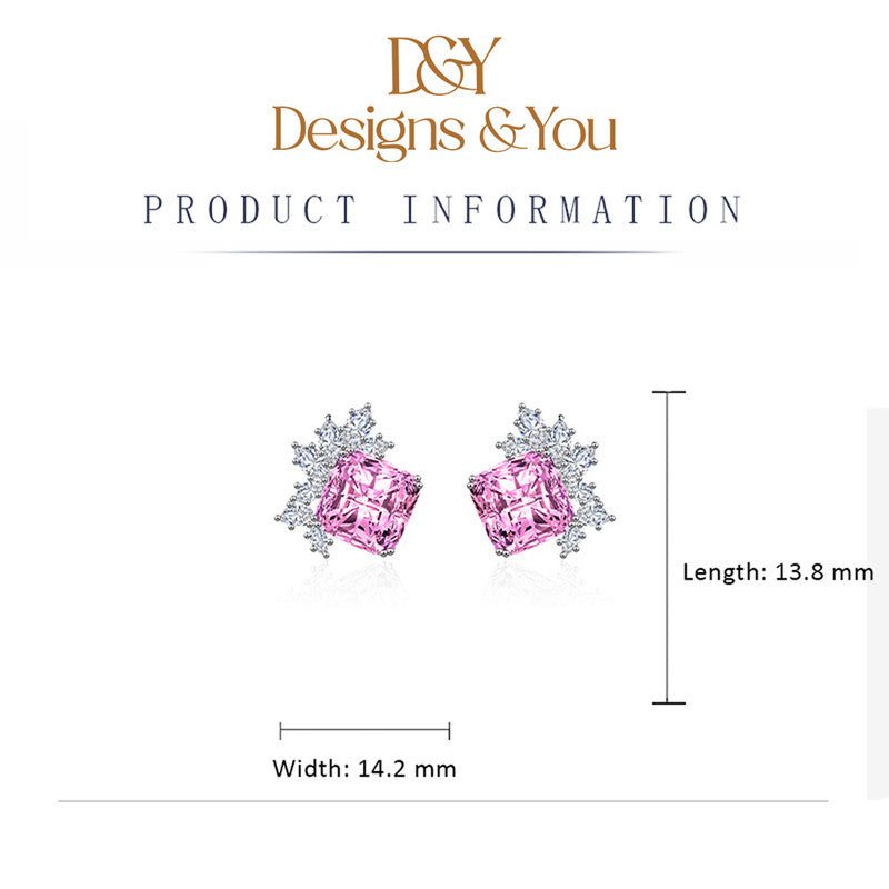 Crushed Ice Cut Cubic Zirconia Silver Plated Square Stud Earrings