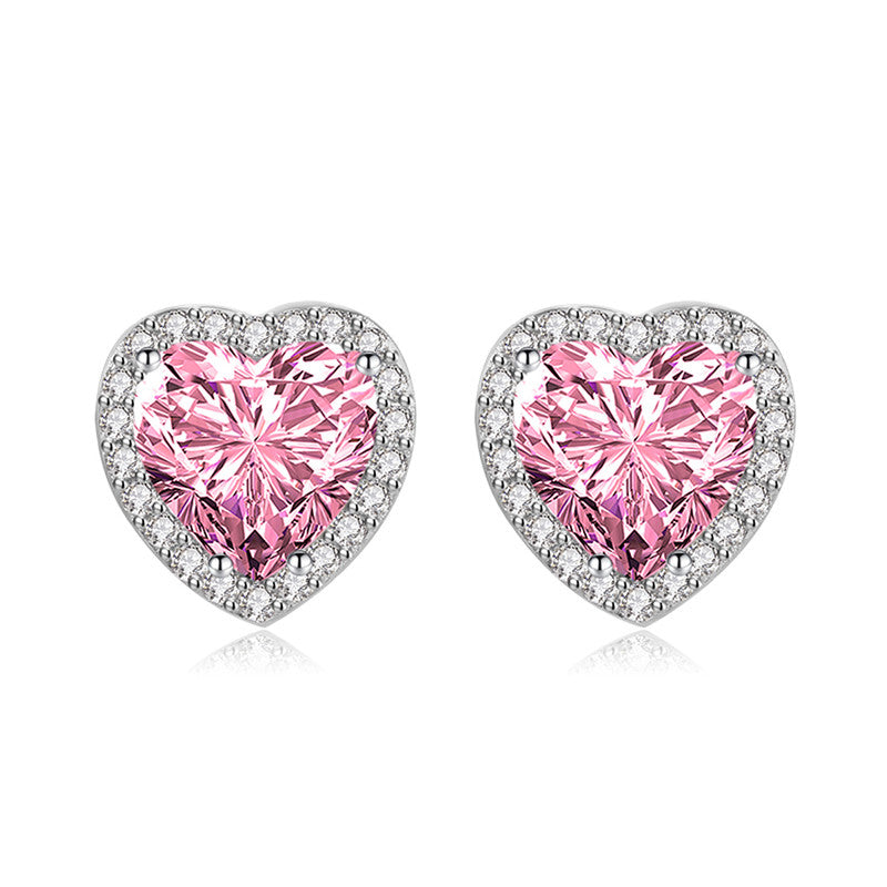 Crushed Ice Cut Cubic Zirconia Silver Plated Heart Shaped Stud Earrings