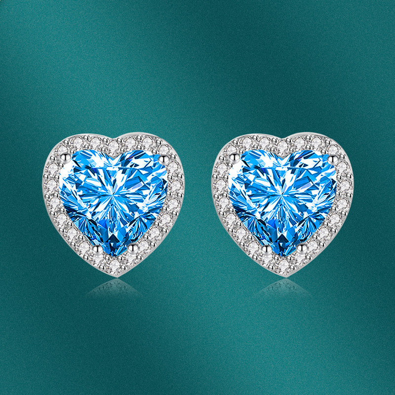 Crushed Ice Cut Cubic Zirconia Silver Plated Heart Shaped Stud Earrings