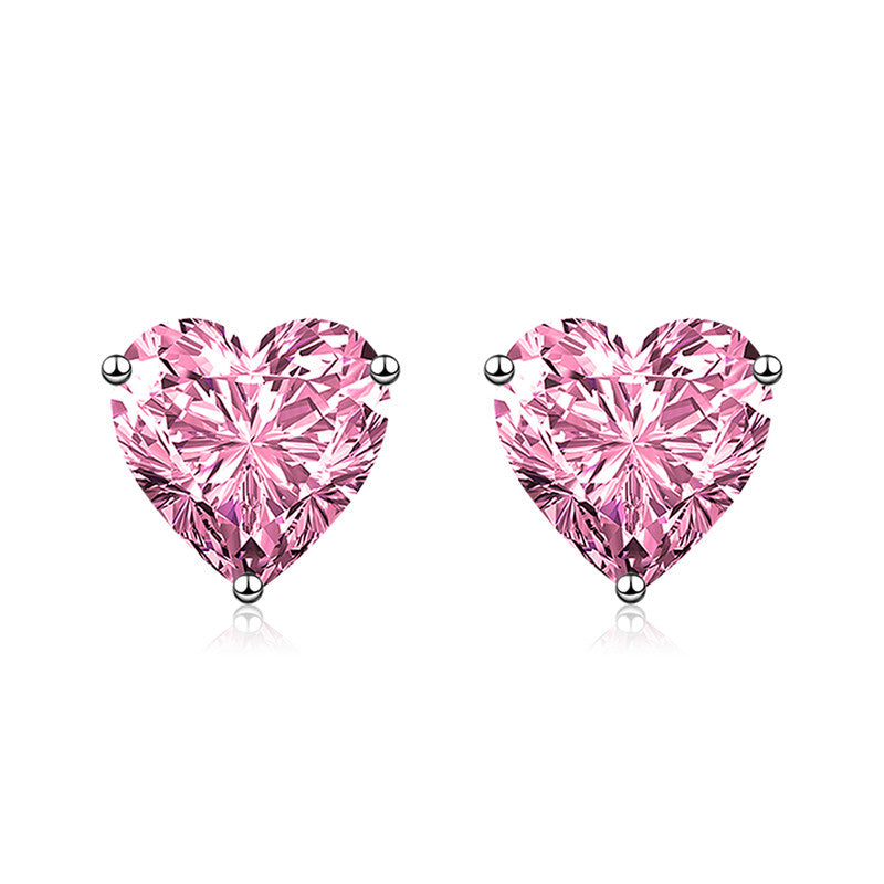 Crushed Ice Cut Cubic Zirconia Silver Plated Heart Shaped Stud Earrings