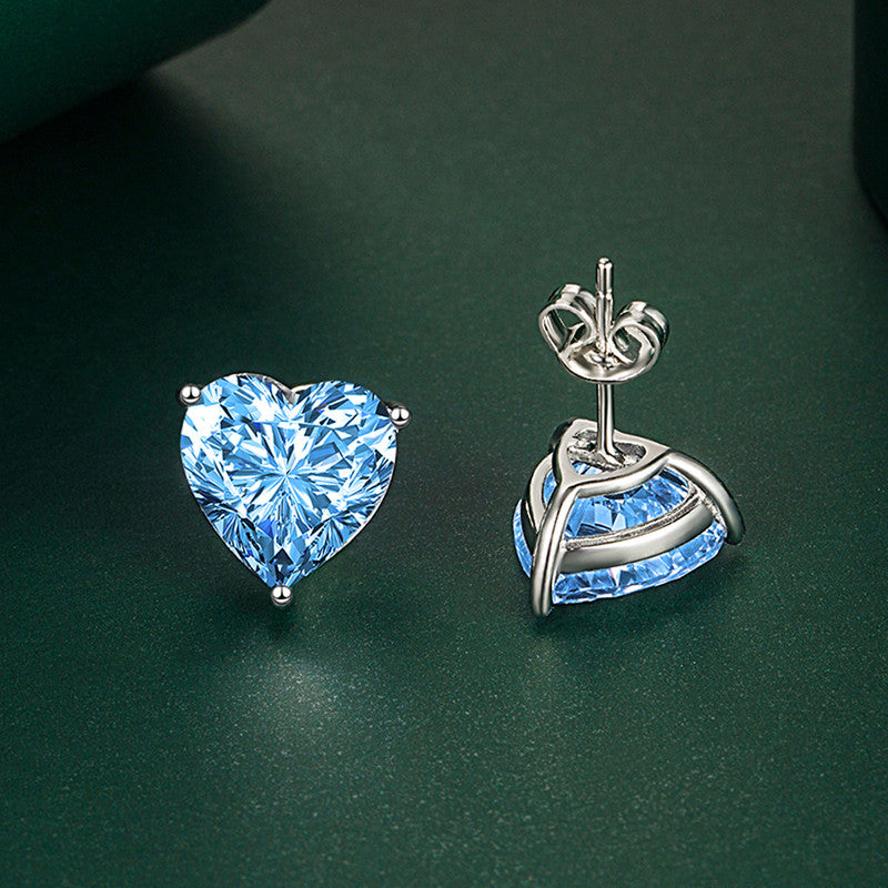 Crushed Ice Cut Cubic Zirconia Silver Plated Heart Shaped Stud Earrings