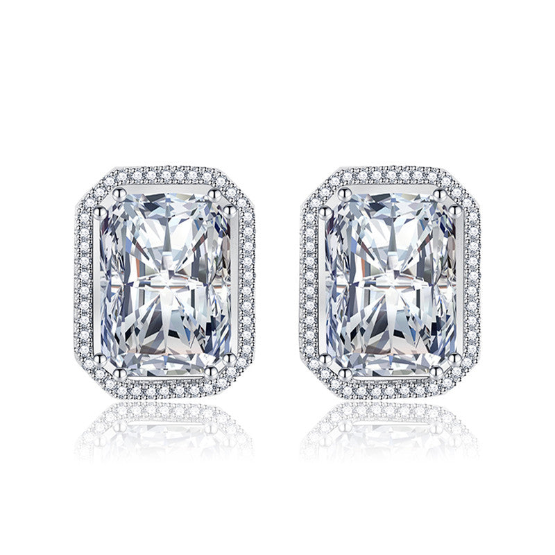 Crushed Ice Cut Cubic Zirconia Silver Plated Geometric Stud Earrings