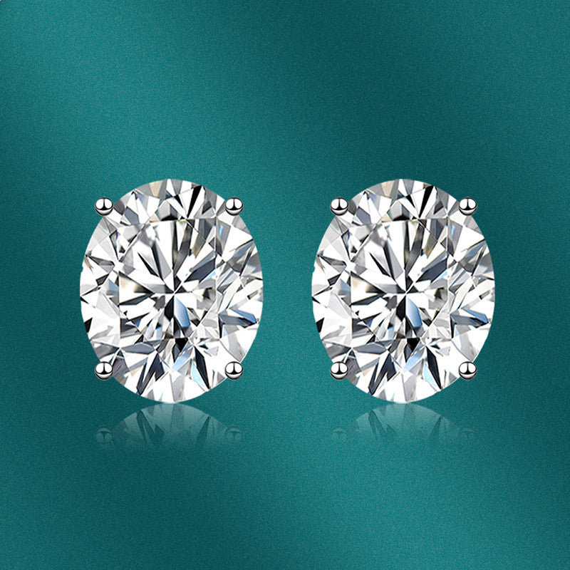 Crushed Ice Cut Cubic Zirconia Silver Plated Oval Stud Earrings