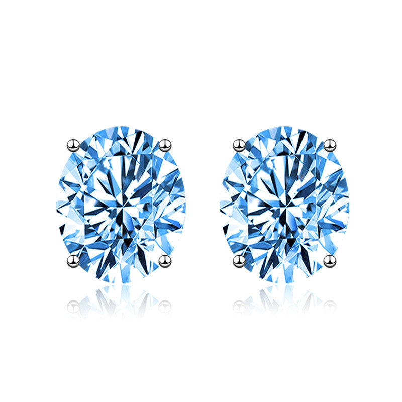 Crushed Ice Cut Cubic Zirconia Silver Plated Oval Stud Earrings