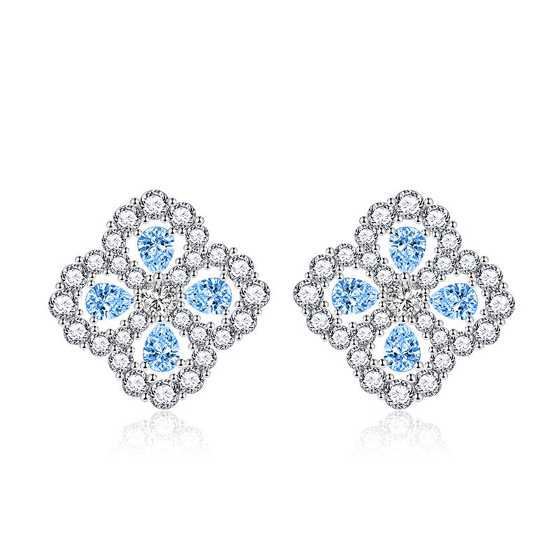 Crushed Ice Cut Cubic Zirconia Silver Plated Contemporary Stud Earrings