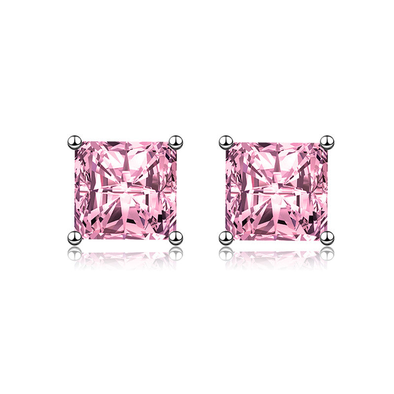 Crushed Ice Cut Cubic Zirconia Silver Plated Square Stud Earrings