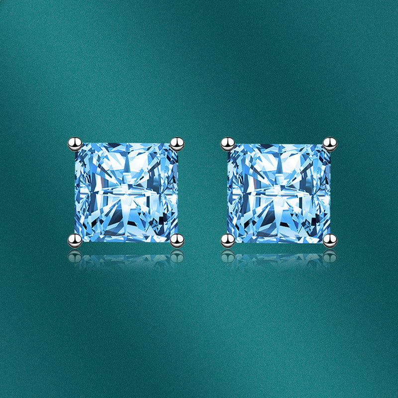 Crushed Ice Cut Cubic Zirconia Silver Plated Square Stud Earrings