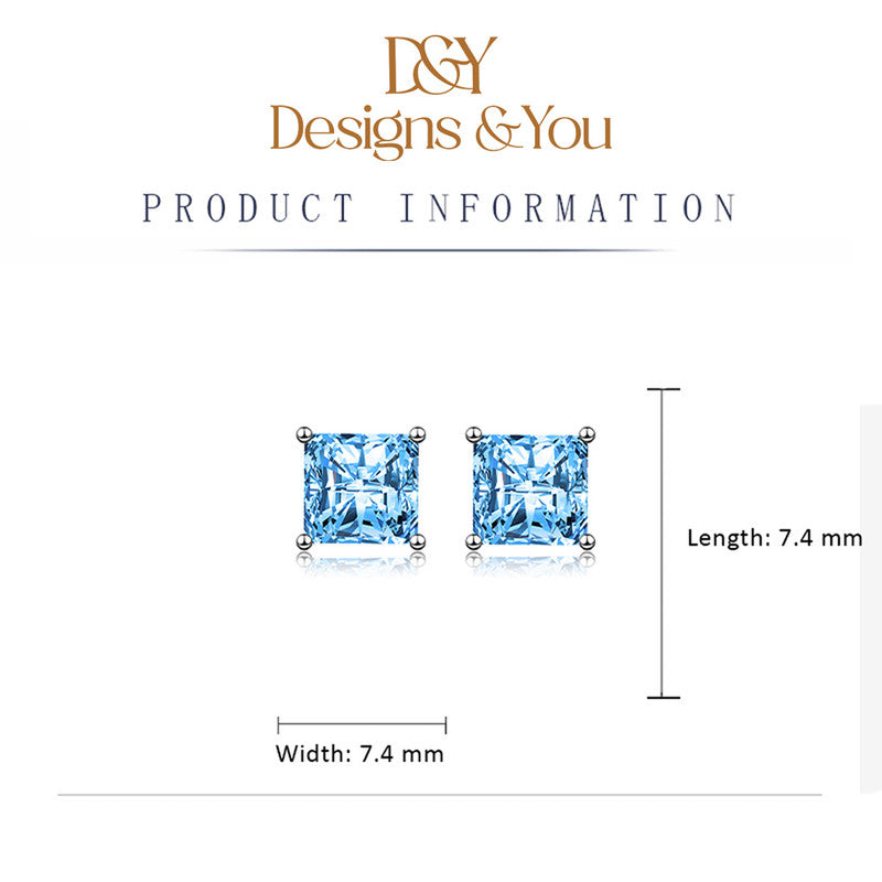 Crushed Ice Cut Cubic Zirconia Silver Plated Square Stud Earrings