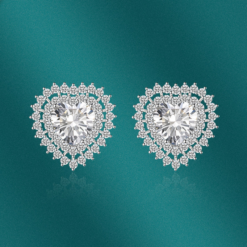 Crushed Ice Cut Cubic Zirconia Silver Plated Heart Shaped Stud Earrings