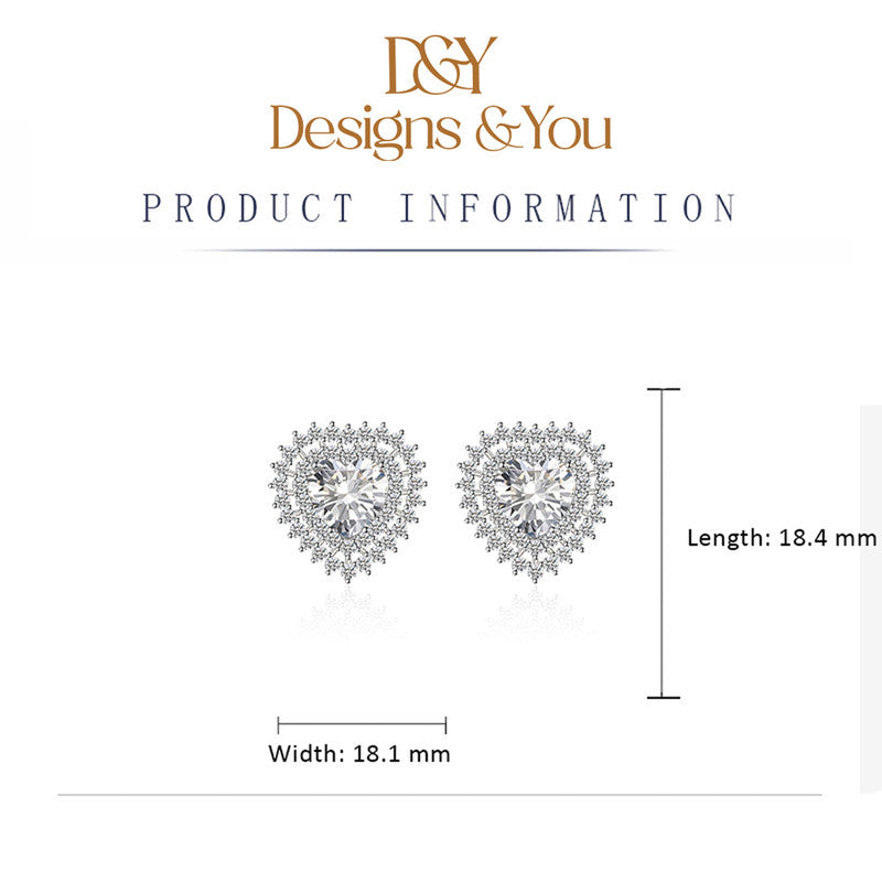 Crushed Ice Cut Cubic Zirconia Silver Plated Heart Shaped Stud Earrings