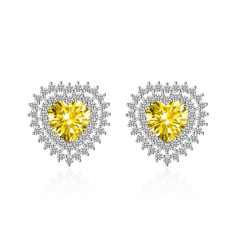 Crushed Ice Cut Cubic Zirconia Silver Plated Heart Shaped Stud Earrings