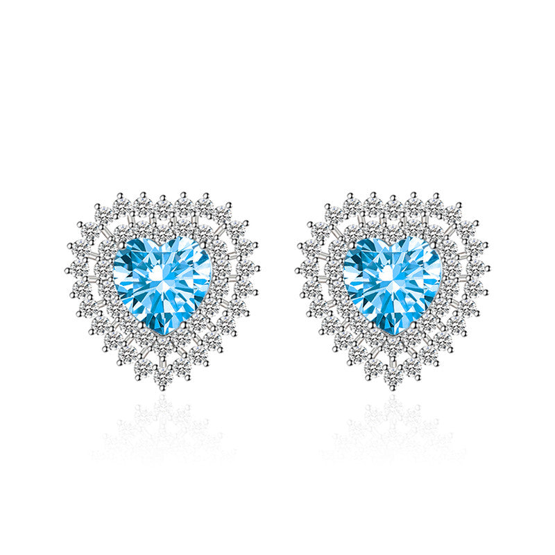 Crushed Ice Cut Cubic Zirconia Silver Plated Heart Shaped Stud Earrings