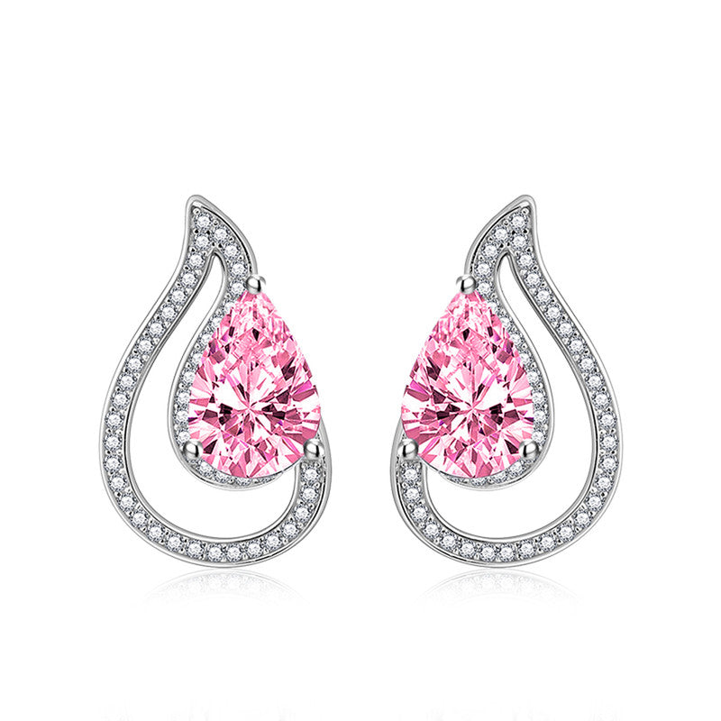 Crushed Ice Cut Cubic Zirconia Silver Plated Teardrop Shaped Stud Earrings