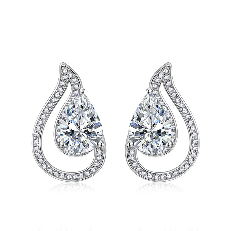 Crushed Ice Cut Cubic Zirconia Silver Plated Teardrop Shaped Stud Earrings