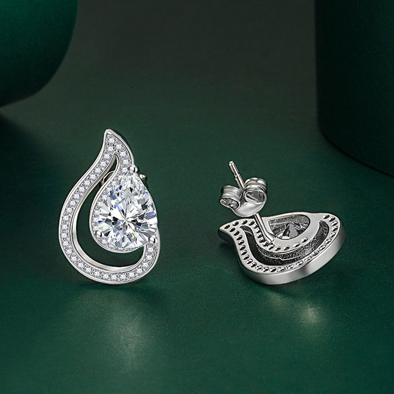 Crushed Ice Cut Cubic Zirconia Silver Plated Teardrop Shaped Stud Earrings