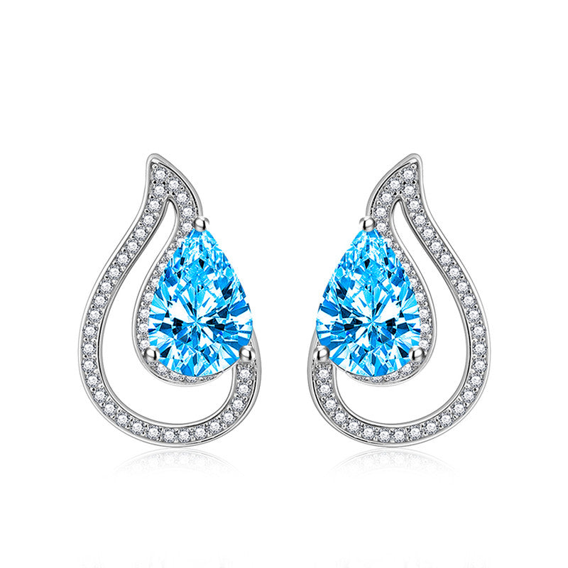 Crushed Ice Cut Cubic Zirconia Silver Plated Teardrop Shaped Stud Earrings