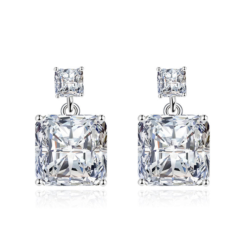 Crushed Ice Cut Cubic Zirconia Silver Plated Square Stud Earrings