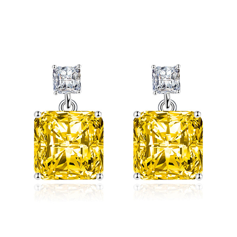 Crushed Ice Cut Cubic Zirconia Silver Plated Square Stud Earrings