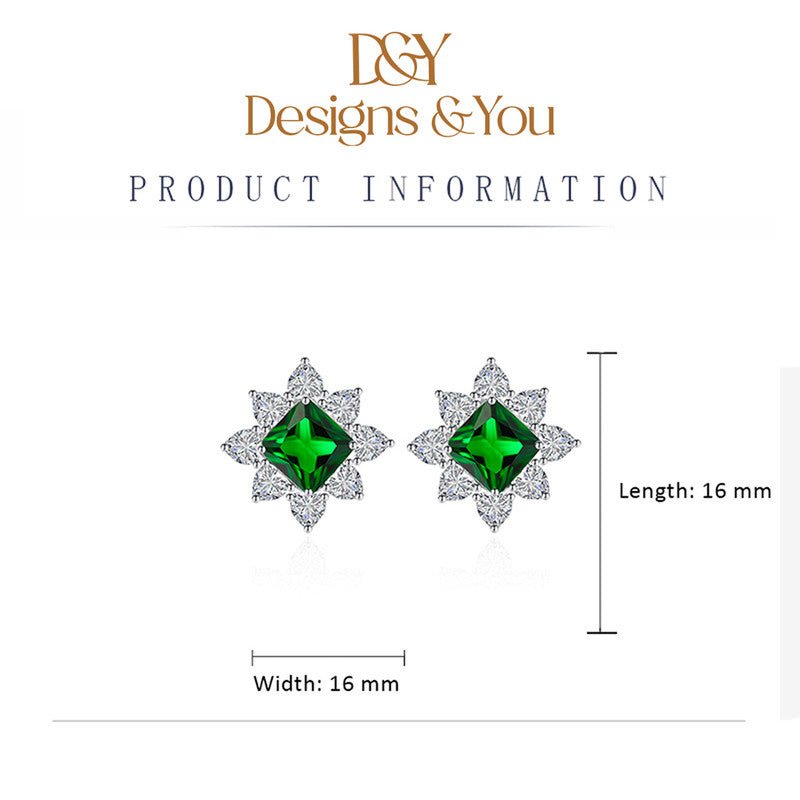 Crushed Ice Cut Cubic Zirconia Silver Plated Square Stud Earrings