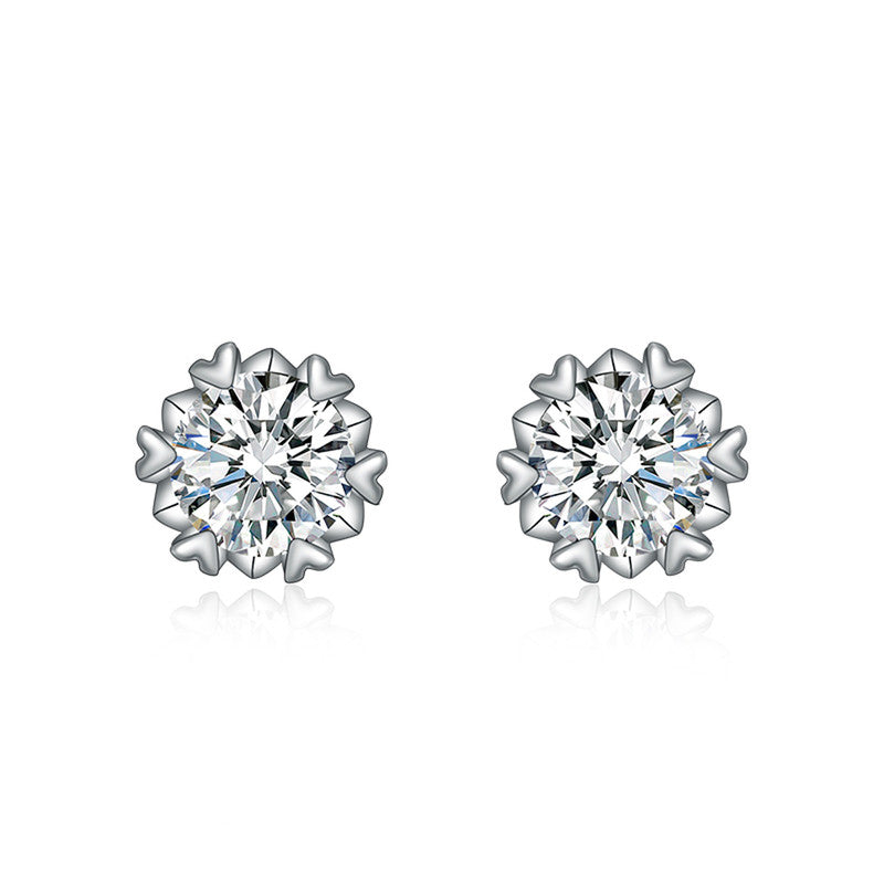 Crushed Ice Cut Cubic Zirconia Silver Plated Floral Stud Earrings