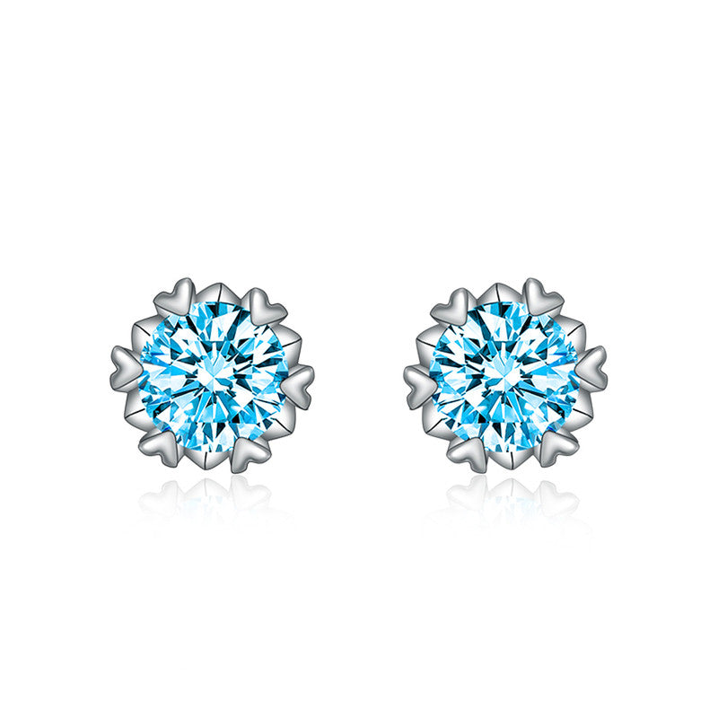 Crushed Ice Cut Cubic Zirconia Silver Plated Floral Stud Earrings