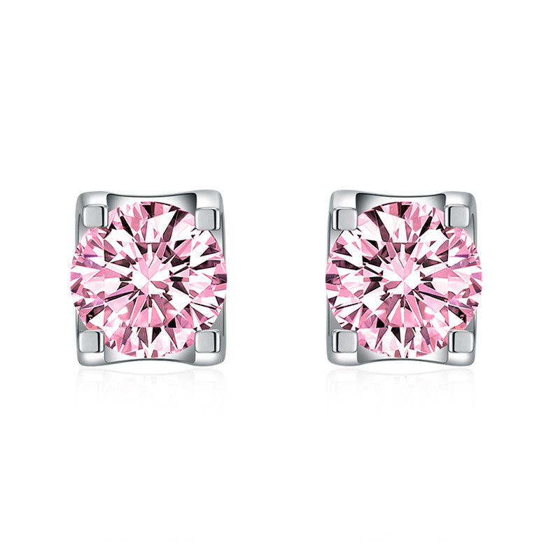 Crushed Ice Cut Cubic Zirconia Silver Plated Round Stud Earrings