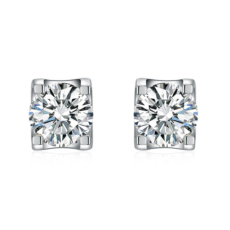 Crushed Ice Cut Cubic Zirconia Silver Plated Round Stud Earrings