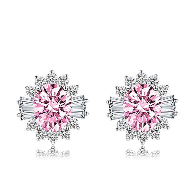 Crushed Ice Cut Cubic Zirconia Silver Plated Oval Stud Earrings