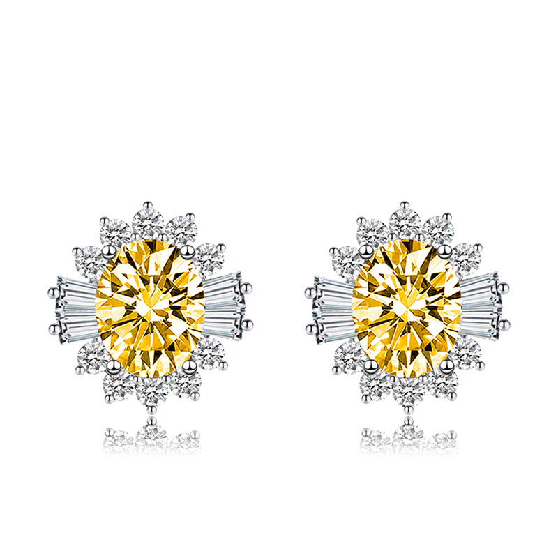 Crushed Ice Cut Cubic Zirconia Silver Plated Oval Stud Earrings