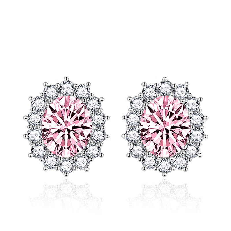 Crushed Ice Cut Cubic Zirconia Silver Plated Oval Stud Earrings