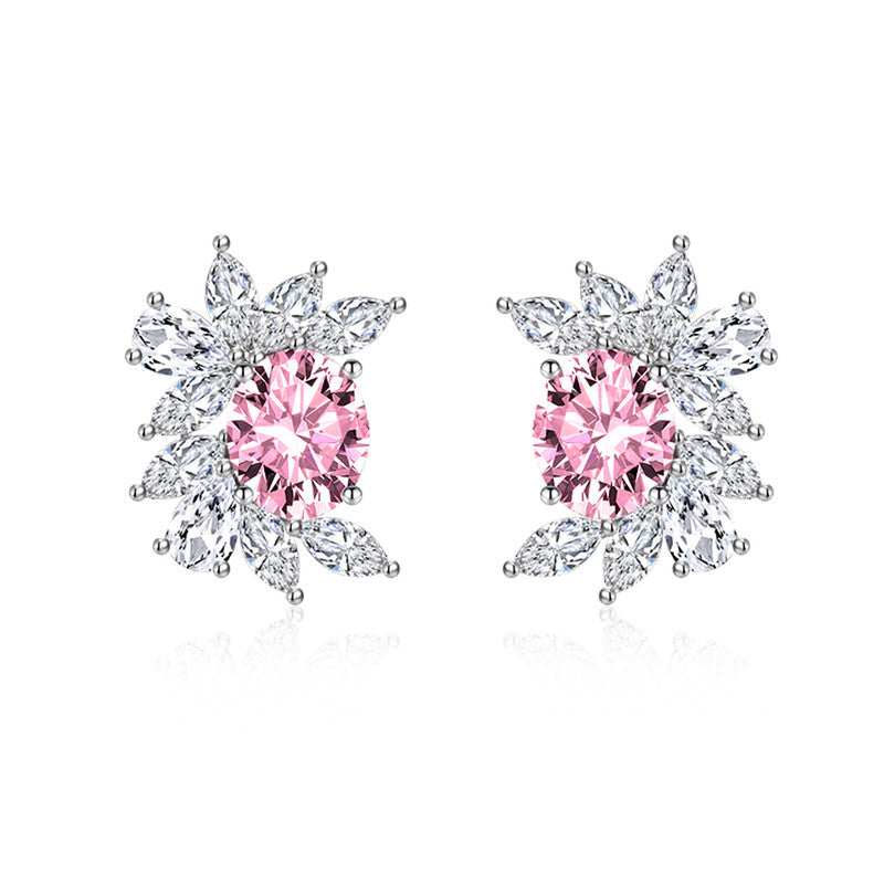 Crushed Ice Cut Cubic Zirconia Silver Plated Contemporary Stud Earrings